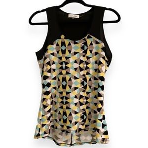 NWT Calvin Klein Women’s Sleeveless Blouse Top Geometric w/ Black Trim Size M